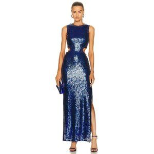 STAUD Dolce Dress Cobalt & Navy Sequin Cut-Out Maxi-sz Small